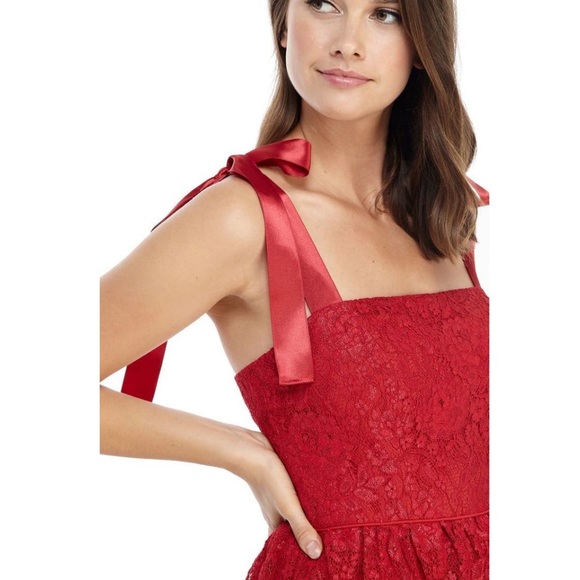 Lucia Satin Strap Lace Dress In Cranberry - Picture 3 of 15